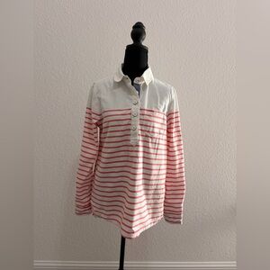 Joules Red & White Striped Button Down Shirt Nautical Classic Women’s Top